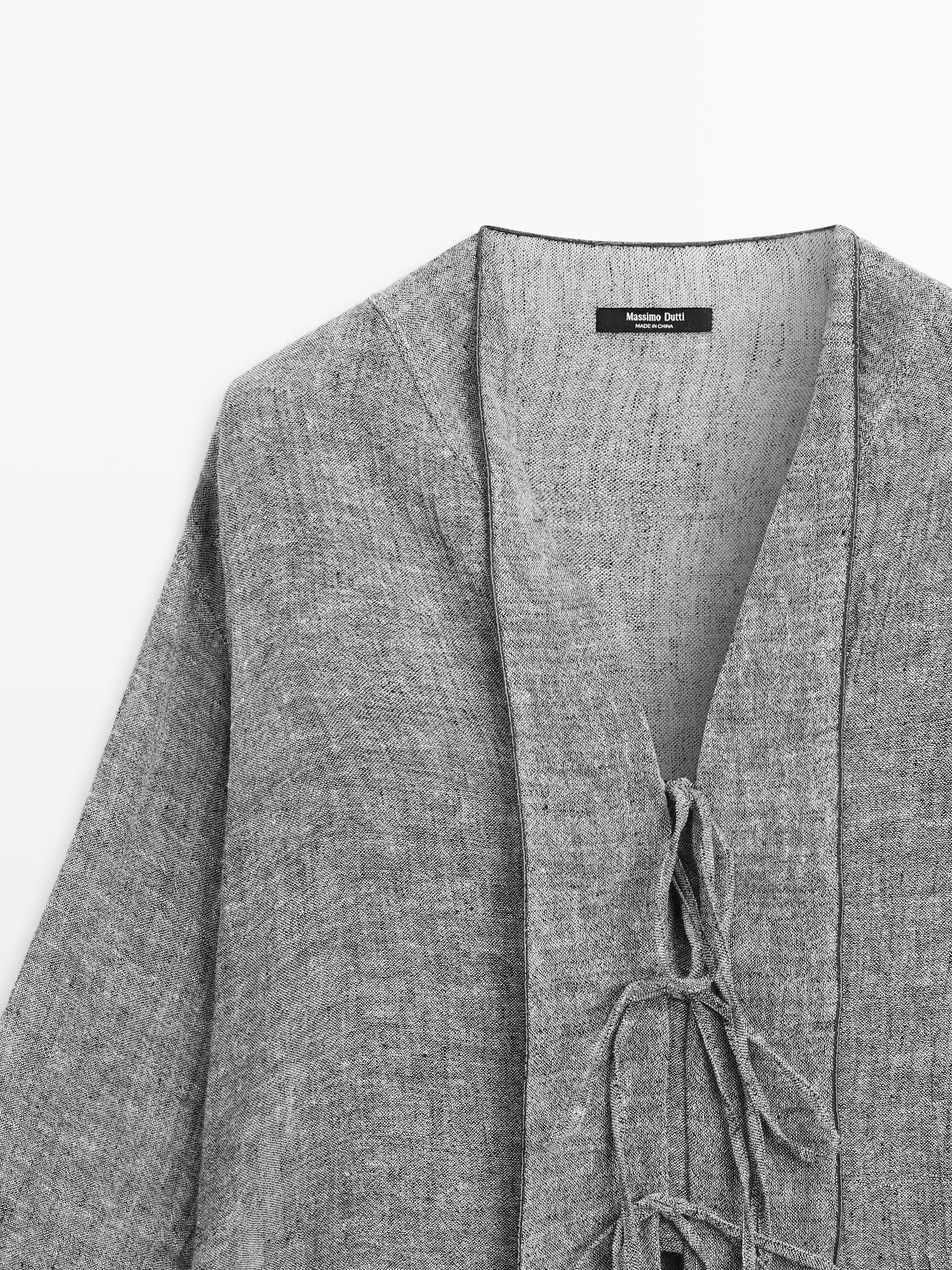 Linen blend blouse with tie details